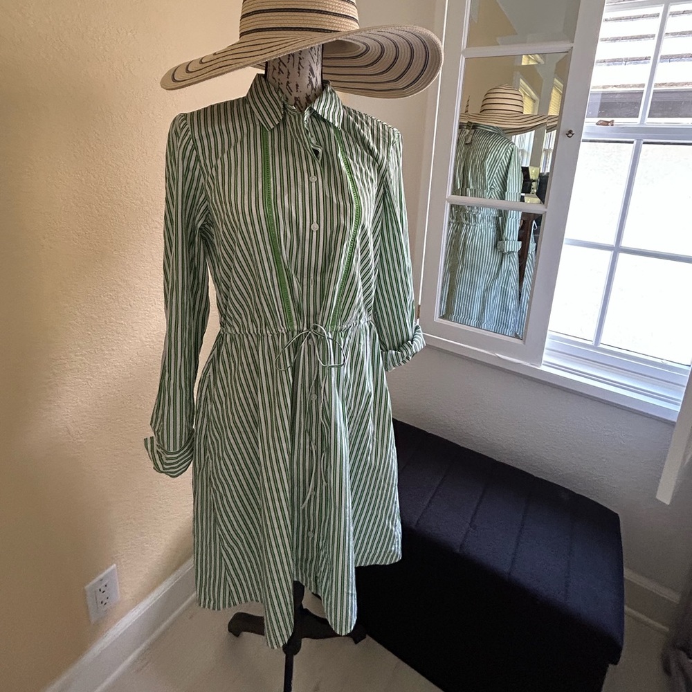 BNWT Tommy Hilfiger Green Striped Shirt Dress with Drawstring Waist, S: large